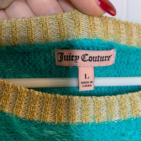 NWT Juicy Couture Teal Fuzzy Eyelash Sweater Size L - Picture 2 of 6